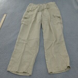 Caribbean Linen Cargo Pants Mens 38x32 Beige Tan Elastic Drawstring Relaxed